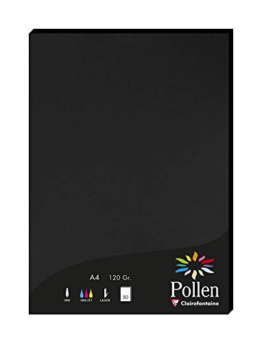 Clairefontaine 4298C Packung mit 50 Karten Pollen 120g, DIN A4, 21 x 29,7cm, Schwarz von Clairefontaine