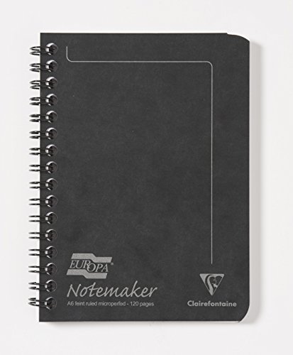 Clairefontaine 482/1139Z - Notizheft Spiralbindung Europa Notemaker 60 Blatt mikroperforiert 10,5x14,4 cm 90g liniert, 1 Stück, Schwarz von Clairefontaine