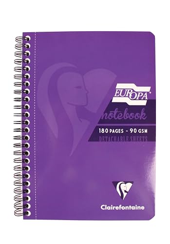 Clairefontaine 5813Z - Heft mit Spiralbindung Europa, DIN A5 14,8x21 cm, 90 Blatt mikroperforiert, liniert mit Rand, 90 g, Glossy Violet, 1 Stück von Clairefontaine