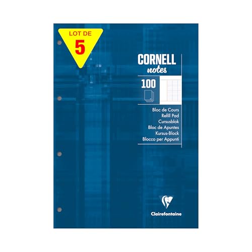 Clairefontaine 58199Cpack - Packung 5 Schreibblock/Notizblock CORNELL, DIN A4, 21x29,7 cm, 100 Blatt französische Lineatur 90g, 4-fach gelocht, 5 Stück Clairefontaine 58199Cpack - Packung 5 Schreibblock/Notizblock CORNELL, DIN A4, 21x29,7 cm, 100 Blatt französische Lineatur 90g, 4-fach gelocht, 5 Stück von Clairefontaine