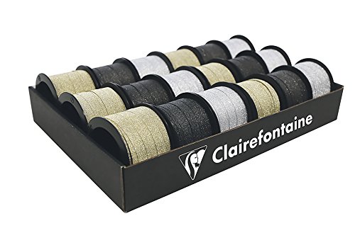 Clairefontaine 612697C Packung (mit 18 Spulen Geschenkband, 10m x 10mm, Glitter Effekt, ideal für Ihre Geschenke) 18 Stück farbig sortiert von Clairefontaine