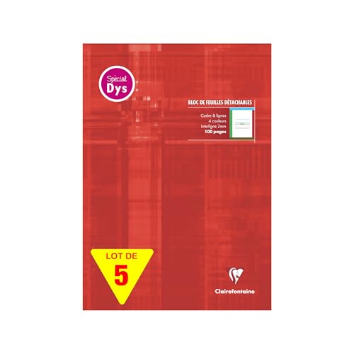 Clairefontaine 6128Cpack - Bloc écriture spécial Dys encollé 21x29,7cm 100 pages détach. cadre & lignes 4 couleurs Interligne 2 mm - Lot de 5 Clairefontaine 6128Cpack - Bloc écriture spécial Dys encollé 21x29,7cm 100 pages détach. cadre & lignes 4 couleurs Interligne 2 mm - Lot de 5 von Clairefontaine