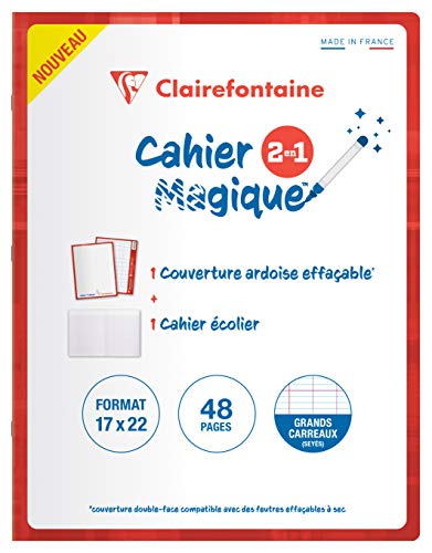 Clairefontaine 66751C - Heft / Cahier Magique, doppelseitiger und abwaschbarer Schiefereinband 17x22 cm, 24 Blatt, französische Lineatur, Rot, 1 Stück von Clairefontaine