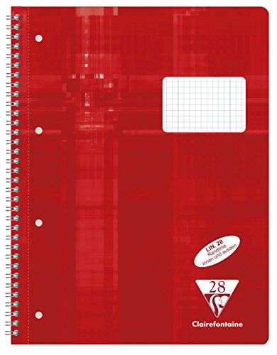 Clairefontaine 68252C - Packung mit 5 Collegeblöcken / Schulheft mikroperforiert mit Ringbuchlochung, DIN A4+ 80 Blatt 90g, Lineatur 28 durchgehend kariert mit Doppelrand, Rot, 1 Pack von Clairefontaine