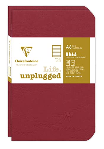 Clairefontaine 734172C - Age Bag DUO Set aus 2 Notizheften 9x14cm , geheftet, 48 Blatt 90g, liniert Rot, 1 Set von Clairefontaine