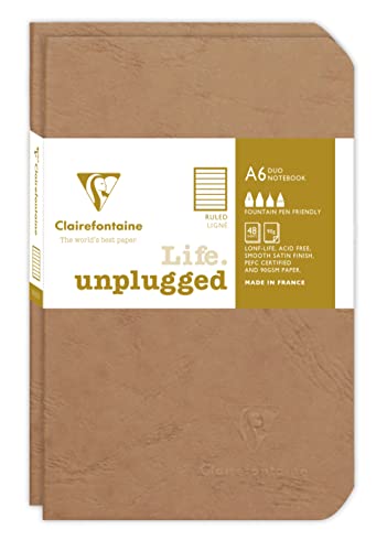 Clairefontaine 734176C - Age Bag DUO Set aus 2 Notizheften 9x14cm , geheftet, 48 Blatt 90g, liniert Braun, 1 Set von Clairefontaine