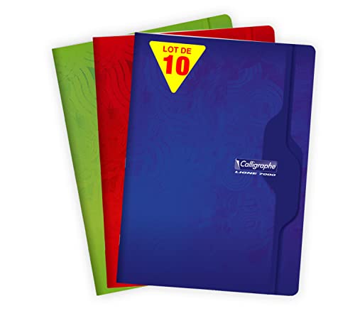 Clairefontaine 7493C - Packung mit 10 Heften Calligraphe geheftet, DIN A4+ 24 x 32 cm, französische Lineatur, 48 Blatt, 70 g, farbig sortiert, 1 Pack von Calligraphe