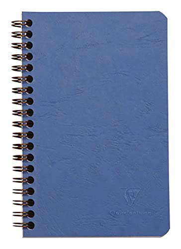 Clairefontaine 786164C - Spiralbuch / Notizheft mit Doppelspirale Age Bag 11x17 cm, liniert 60 Blatt heraustrennbar, 3 Innentaschen zum Verstauen, Blau mit Lederoptik, 1 Stück von Calligraphe