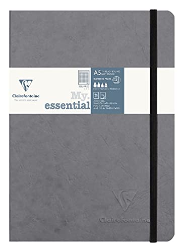 Clairefontaine 793425C Notizbuch AgeBag My Essentials, DIN A5, 14,8 x 21 cm, 96 Blatt kariert, nummeriert, 90g, 1 Stück, grau von Clairefontaine