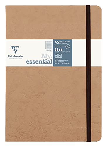 Clairefontaine 79342C Notizbuch AgeBag My Essentials, DIN A5, 14,8 x 21 cm, 96 Blatt, kariert, nummeriert, 90g, 1 Stück, braun von Clairefontaine