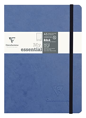 Clairefontaine 793434C Notizbuch AgeBag My Essentials, DIN A5, 14,8 x 21 cm, 96 Blatt, dot, nummeriert, 90g, 1 Stück Blau von Clairefontaine