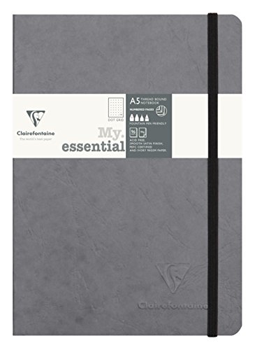 Clairefontaine 793435C Notizbuch AgeBag My Essentials, DIN A5, 14,8 x 21 cm, 96 Blatt, dot, nummeriert, 90g, 1 Stück, grau von Clairefontaine