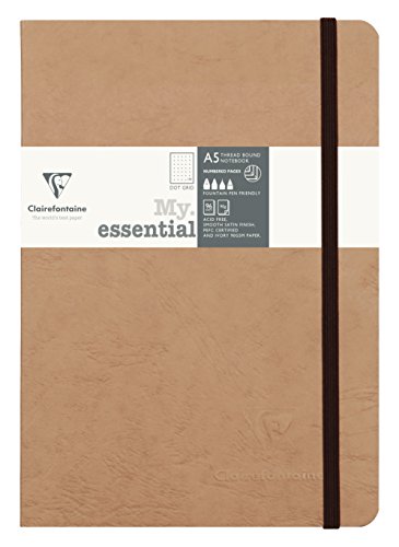 Clairefontaine 79343C Notizbuch AgeBag My Essentials, DIN A5, 14,8 x 21 cm, 96 Blatt, dot, nummeriert, 90g, 1 Stück, braun von Clairefontaine