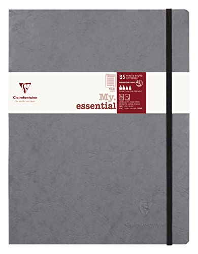 Clairefontaine 794465C - Notizbuch My.Essential Age Bag, Format B5 (19x25 cm), mit Fadenbindung, 96 Blatt nummeriert, liniert, Papier elfenbein 90g, Hellgrau, 1 Stück von Clairefontaine