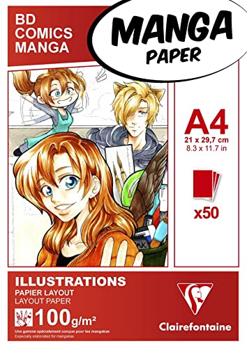 Clairefontaine 94042C Layoutblock (für Manga Comics, ideal für Illustrationen und Multitechniken, DIN A4, 21 x 29,7 cm, 50 Blatt, 100 g, geeignet für Filzmarker mit Alkohol) weiß von Clairefontaine