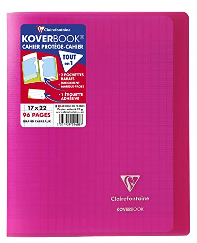 Clairefontaine 951408C - Packung mit 10 Heften Koverbook 17x22 cm, 48 Blatt Französische Lineatur, 90g, Einband PP, Rosa, 1 Pack von Clairefontaine