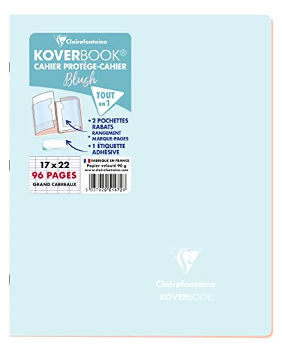 Clairefontaine 951472C - Heft Koverbook BLUSH geheftet Umschlag aus PP zweifarbig blickdicht 17x22cm 48 Blatt, französische Lineatur Blau/Korallenrot, 1 Stück von Clairefontaine