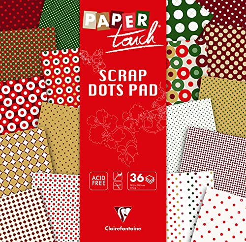 Clairefontaine 95340C - Block Scrap Dots mit 36 Bögen Bastelpapier 160g, 30x30 cm, ideal für Bastelaktivitäten, Kartengestaltung & Scrapbooking, Xmas Motive sortiert, 1 Stück von Clairefontaine