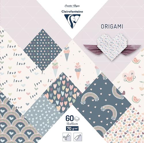 Clairefontaine 95356C Origami-Papier, 70 g/m², Format 15 x 15 cm, 30 bunte Motive sortiert (2 Blatt pro Design), kreative Hobbys für Erwachsene und Kinder, Kollektion Little Love von Clairefontaine