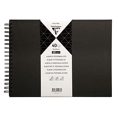 Clairefontaine 95436C - Album DIY zum Personalisieren, 40 Blatt schwarz 185g im Format 32x24 cm, fester Umschlag schwarz, 1 Stück von Clairefontaine