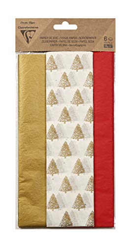 Clairefontaine - Ref 95540C – bedrucktes Seidenpapier (6 Blatt) – 50 x 75 cm groß, säurefrei, pH-neutral, 3 Designs – verschiedene Weihnachtsmotive von Clairefontaine