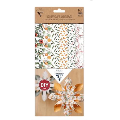 Clairefontaine 95868C - Kreativset für Erwachsene, 6 dekorative Sternen aus Papier (160g) zum Basteln, ideal als DIY-Projekt in der Weihnachtszeit, 1 Set von Clairefontaine