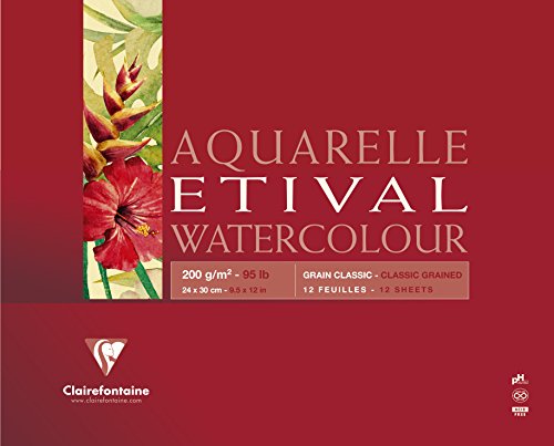 Clairefontaine 96378C Aquarellblock Etival (matt, 200g, für alle Nasstechniken geeignet, 4-seitig verleimt, 10 Blatt, 24 x 30 cm, ideal für Anfänger, säurefrei) weiß von Clairefontaine