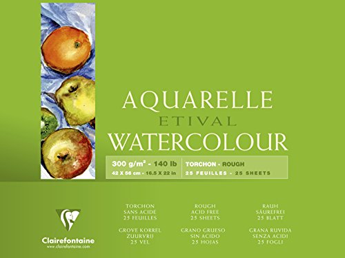 Clairefontaine 96464C Malblock, 4-seitig verleimt Aquarellpapier Grobkorn Torchon, Etival/Zellulose, 42 x 56 cm, 25 Blatt, 300 g Packung, weiß von Clairefontaine