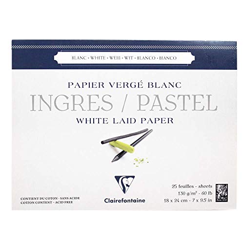 Clairefontaine 96481C Zeichenblock Ingres (kopfseitig geleimt, 18 x 24 cm, 25 Blatt, gekörnt, 130 g, ideal für Trockentechniken, Pastell) weiß von Clairefontaine