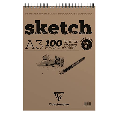 Clairefontaine 96602C Skizzenblock Sketch (100 Blatt, DIN A3, 29,7 x 42 cm, Spiral, mikroperforiert, 90 g) weiß von Clairefontaine