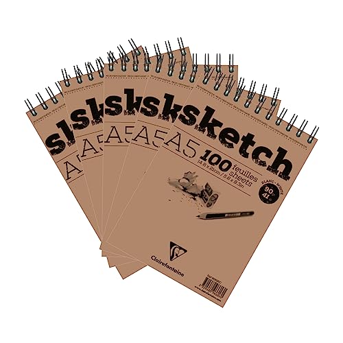 Clairefontaine 96606C - Skizzenblock mit Doppelspirale SKETCH-Papier, DIN A5 14,8x21cm, 50 Blatt, 90g, Weiß, 1 Stück Clairefontaine 96606C - Skizzenblock mit Doppelspirale SKETCH-Papier, DIN A5 14,8x21cm, 50 Blatt, 90g, Weiß, 1 Stück von Clairefontaine