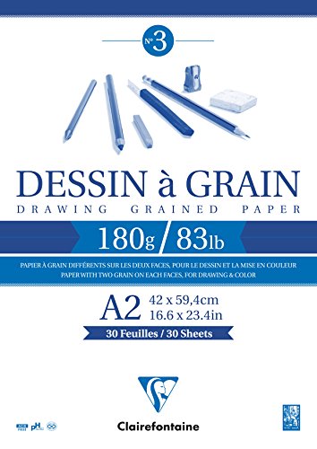 Clairefontaine 96620C Zeichenblock Kopfseitig Geleimt Dessin a Grain, Din A2, 42 x 59 cm, 30 Blatt, 180 g, weiß von Clairefontaine