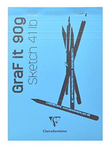 Clairefontaine 96669C - Skizzenheft / Zeichenblock GraF'it, DIN A6 10,5x14,8 cm, kopfseitig geheftet, blanko, 80 Blatt 90g, mikroperforiert abtrennbar ideal für Skizzen & Schnellnotizen, Blau, 1 Stück von Clairefontaine