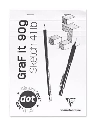 Clairefontaine 96691C - Packung mit 5 Skizzenblöcken GRAF IT, DIN A4 21x29,7 cm, kopfseitig geheftet, 80 Blatt 90g, DOT-Lineatur, Weiß, 1 Pack von Clairefontaine