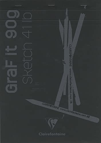 Clairefontaine 96841C - Packung mit 5 Skizzenblöcken GRAF IT, DIN A4 21x29,7 cm, kopfseitig geheftet, 80 Blatt 90g, Blanko, Schwarz, 1 Pack von Clairefontaine