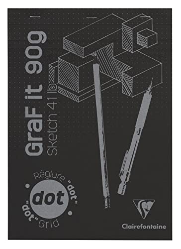 Clairefontaine 96844C - Packung mit 5 Blöcken GraF'it, geheftet, ideal für Skizzen und Zeichnungen, 40 Blatt abtrennbar, DOT Lineatur, DIN A4 21x29,7 cm 90g, Schwarz, 1 Pack von Clairefontaine