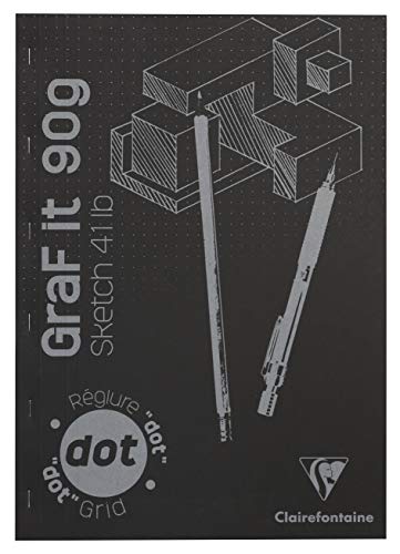 Clairefontaine 96845C Skizzenblock Graf it, DIN A3, 29,7x42 cm, 80 Blatt, 90g, DOT Lineatur, geheftet, ideal für Trockentechiken, 1 Stück, Schwarz von Clairefontaine