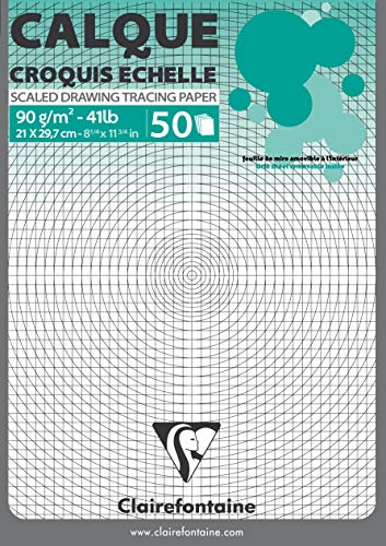 Clairefontaine 97131C - Block Transparentpapier mit Maßstab, geleimt mit 50 Blatt A4, 90/95g, 1 Stück von Clairefontaine