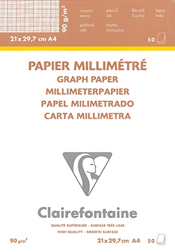 Clairefontaine 97135C Millimeterpapier Block verleimt (A4, 90 g, 50 Blatt) weiß von Clairefontaine