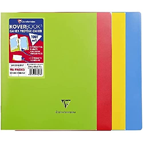 Clairefontaine 971412AMZC Lot de 4 Cahiers Agrafés Koverbook - A4 21x29,7 cm - 96 Pages Grands Carreaux - Papier Blanc 90 g - Couverture 100% Recyclée Couleurs Assorties (Bleu, Rouge, Vert et Jaune) von Clairefontaine