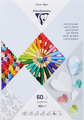 Clairefontaine 97241C Packung mit 60 Blatt Zeichenpapier, DIN A4, 90g, 1 Pack, weiß von Clairefontaine