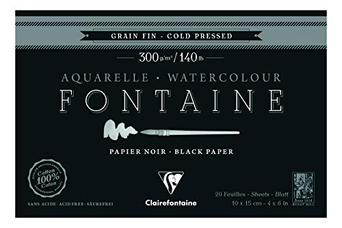 Clairefontaine 975300C - Malblock Fontaine verleimt mit 20 Blatt, feine Körnung 10x15 cm 300g, Schwarz von Clairefontaine