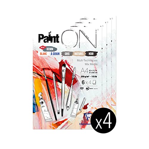 Clairefontaine 975410C - Packung mit 4 Blöcken Paint´ON DIN A4, kopfseitig geleimt, 24 Blatt, 250g, 6 Farben/Papiere sortiert, 1 Pack Clairefontaine 975410C - Packung mit 4 Blöcken Paint´ON DIN A4, kopfseitig geleimt, 24 Blatt, 250g, 6 Farben/Papiere sortiert, 1 Pack von Clairefontaine