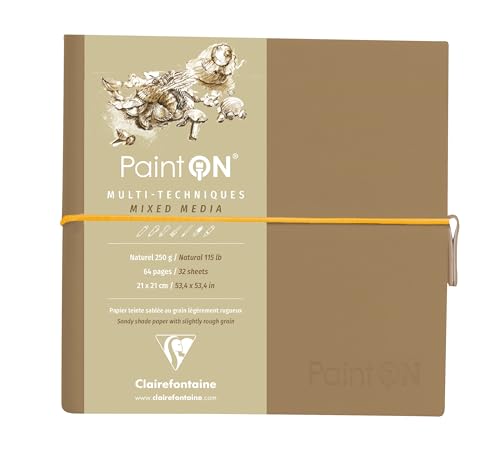 Clairefontaine 975437C – Ein genähtes Notizbuch aus Zeichenpapier Paint'On 64 natürliche Seiten, 19 x 19 cm, 250 g, elastischer Verschluss, weicher Einband aus Kraftpapier von Clairefontaine