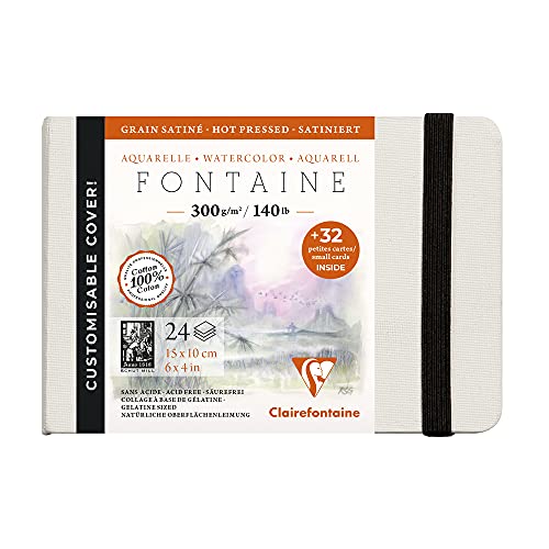 Clairefontaine 975440C - Skizzenbuch mit Fadenbindung Fontaine mit 24 Blatt weißes Zeichenpapier, glänzend, 10x15 cm 300g + 32 Visitenkarten mikroperforiert von Cernit