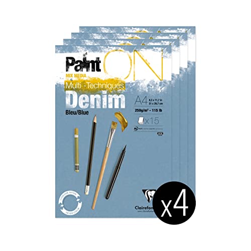 Clairefontaine 975701C - Packung mit 4 Blöcken Paint´ON Denim, DIN A4, kopfseitig geleimt, 15 Blatt, 250g, denimblau, 4 Stück Clairefontaine 975701C - Packung mit 4 Blöcken Paint´ON Denim, DIN A4, kopfseitig geleimt, 15 Blatt, 250g, denimblau, 4 Stück von Clairefontaine