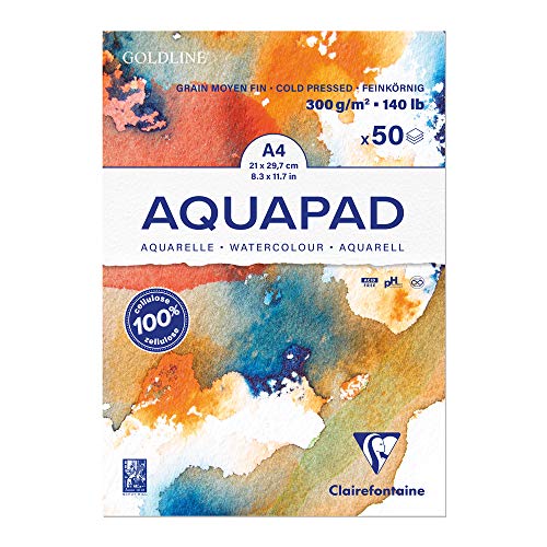 Clairefontaine 975721C - Aquarell Malblock Goldline, 50 Blatt, 300g Zeichenpapier, mittelfein gekörnt, DIN A4, 21x29,7 cm, 1 Stück von Clairefontaine