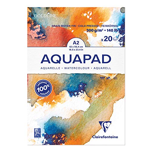 Clairefontaine 975723C - Malblock Aquarell Papier mittelfein gekörnt Goldline Aqua 20 Blatt 42x59,4 cm 300g von Clairefontaine