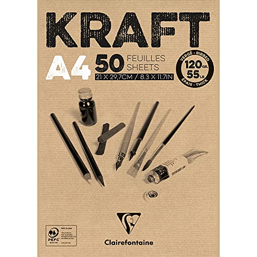 Clairefontaine 975815C Block Kraftpapier (50 Blatt, DIN A4, 21 x 29,7cm, 120g) 1 Stück, braun von Clairefontaine