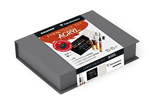 Clairefontaine 975905C - COMPETENCE SET Acryl, Box dunkelgrau mit 1 Block Etival 10x15 cm schwarz, 1 Leinwand/Malkarton 10x10cm und 3 ONE4ALL Marker, 1 Set von Clairefontaine